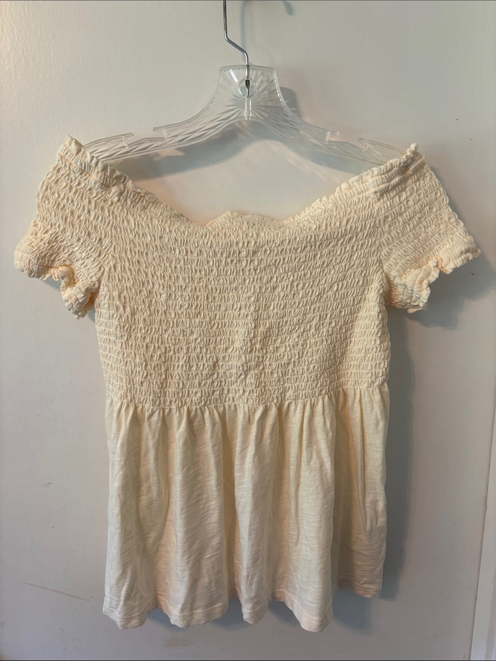 Old Navy Cream Smocked Off-Shoulder Peplum Tunic